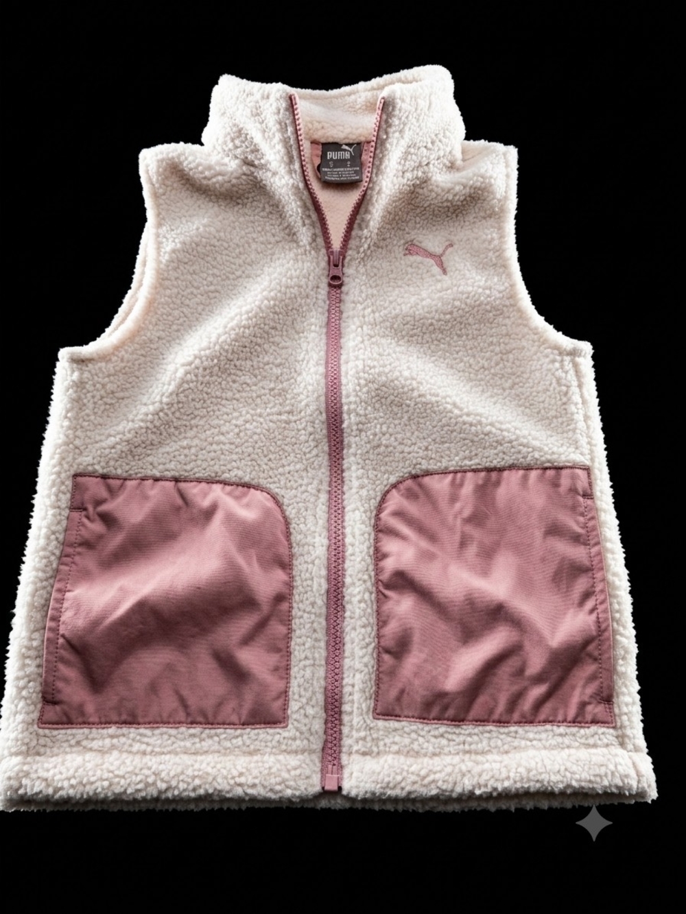 PUMA Kids Cream Sherpa Vest with Pink Accents